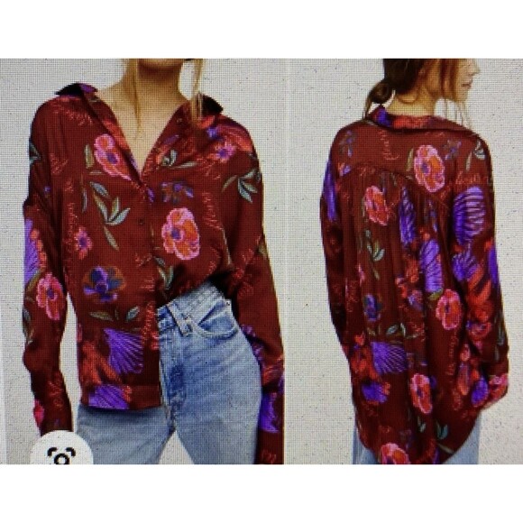 Free People sz L Silky Nights Button Up Tunic - Picture 4 of 15